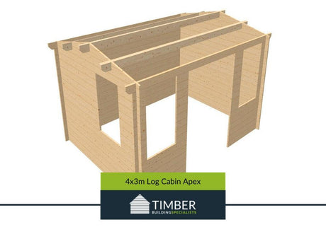 4x3m Apex Log Cabin 34mm - Managers Special - Timber Building Specialists