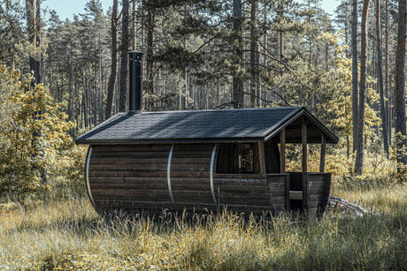 LAHTI Barrel Sauna + Roof | 4.0x2.0m - Timber Building Specialists