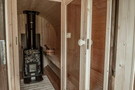 LAHTI Barrel Sauna + Roof | 4.0x2.0m - Timber Building Specialists