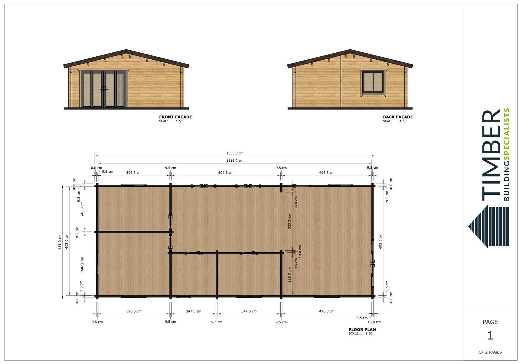 TBS177 Lodge Log Cabin | 15.5x6.3m - Timber Building Specialists