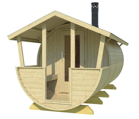 LAHTI Barrel Sauna + Roof | 4.0x2.0m - Timber Building Specialists