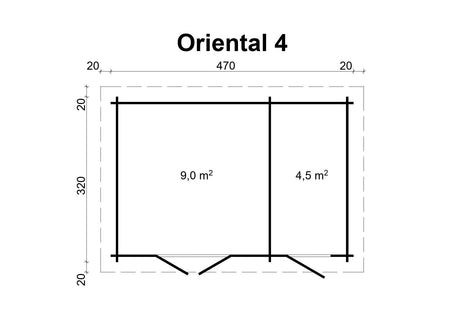 ORIENTAL-4 Log Cabin | 4.7x3.2m +3.0m - Timber Building Specialists